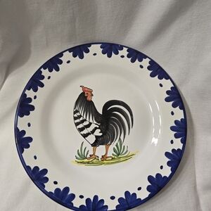 Williams Sonoma Blue Trim Rooster Plate
